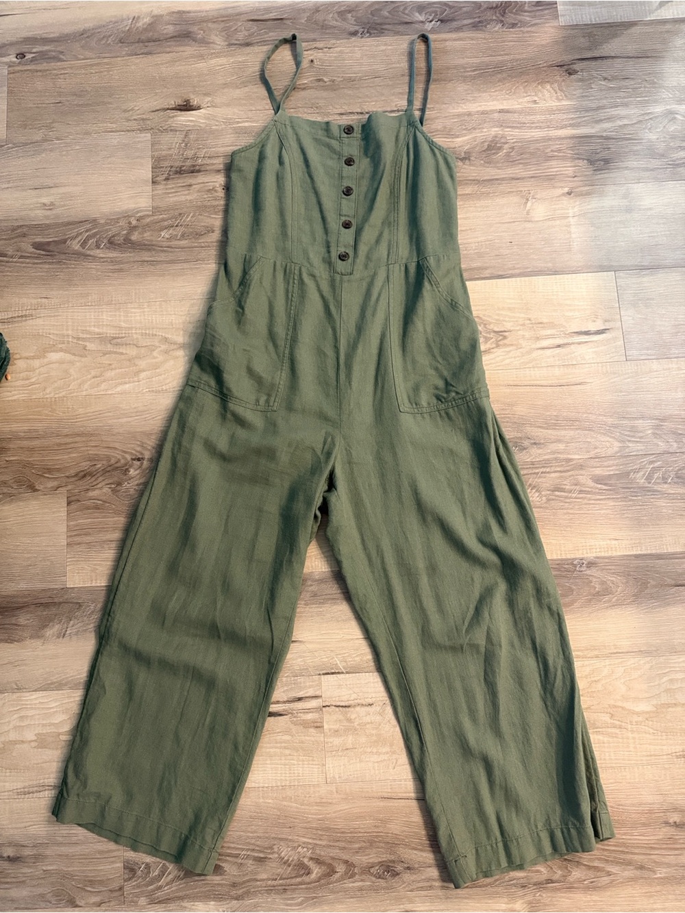 Old Navy Olive Green Linen Blend Wide Leg Jumpsuit Overalls M